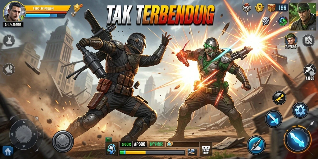 Screenshot gameplay AP686 menampilkan aksi pertarungan yang mendebarkan.
