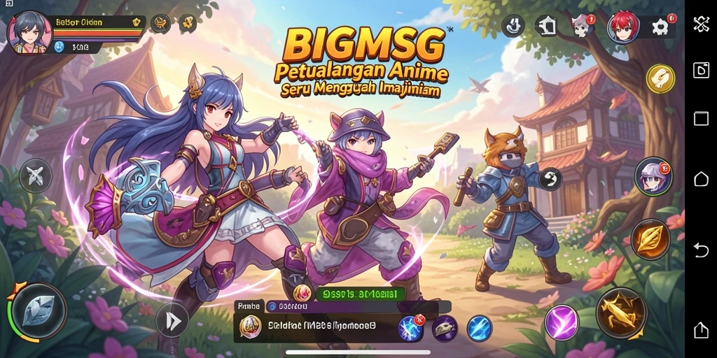 Tampilan gameplay <strong>BIGMSG</strong> yang mengagumkan dengan karakter anime yang dinamis.