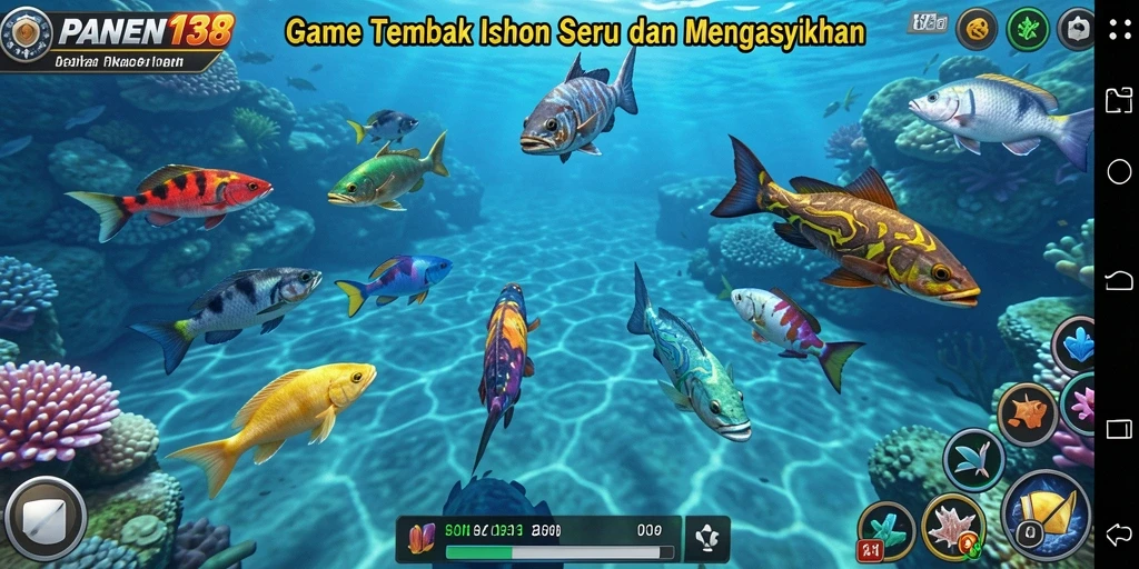 Tampilan gameplay seru dalam PANEN138 saat menembak ikan di bawah laut.