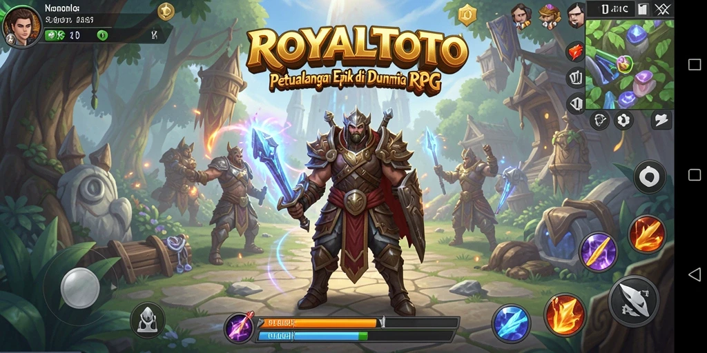 Tangkapan layar gameplay ROYALTOTO menampilkan aksi seru dalam pertempuran melawan monster.