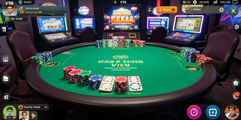 Tampilan gameplay seru di V98 saat bermain Poker.