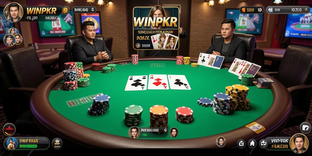 Tampilan gameplay WINPKR dengan suasana kasino yang mengasyikkan.
